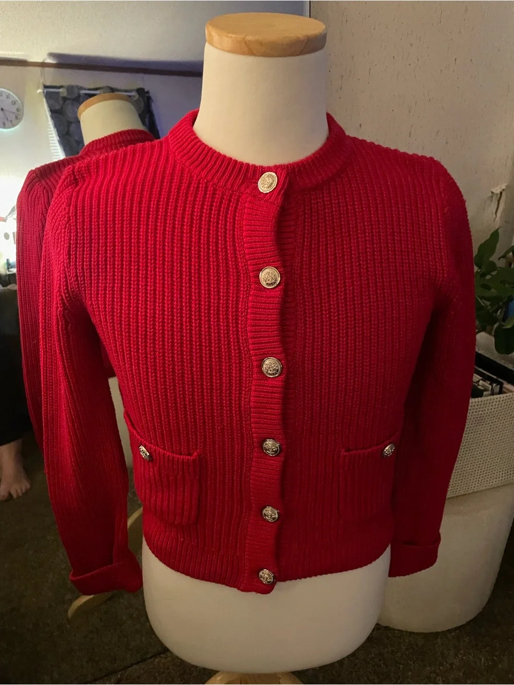 H&M Vibrant Red Ribbed Button-Front Cardigan - Picture 1 of 1